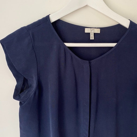 Joie Iva Cap-Sleeve Silk Blouse, Navy - Picture 7 of 11